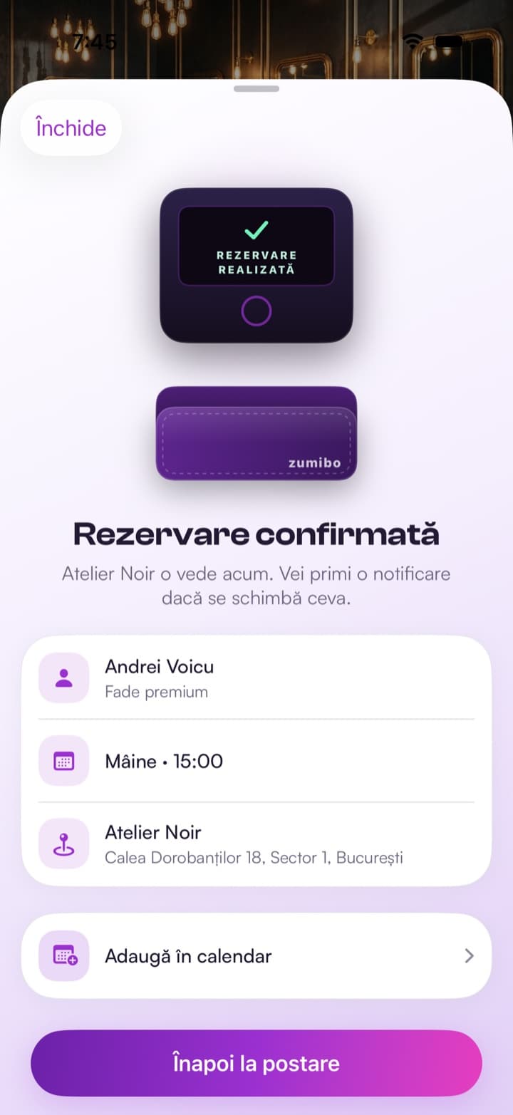 Rezervare confirmată în zumibo